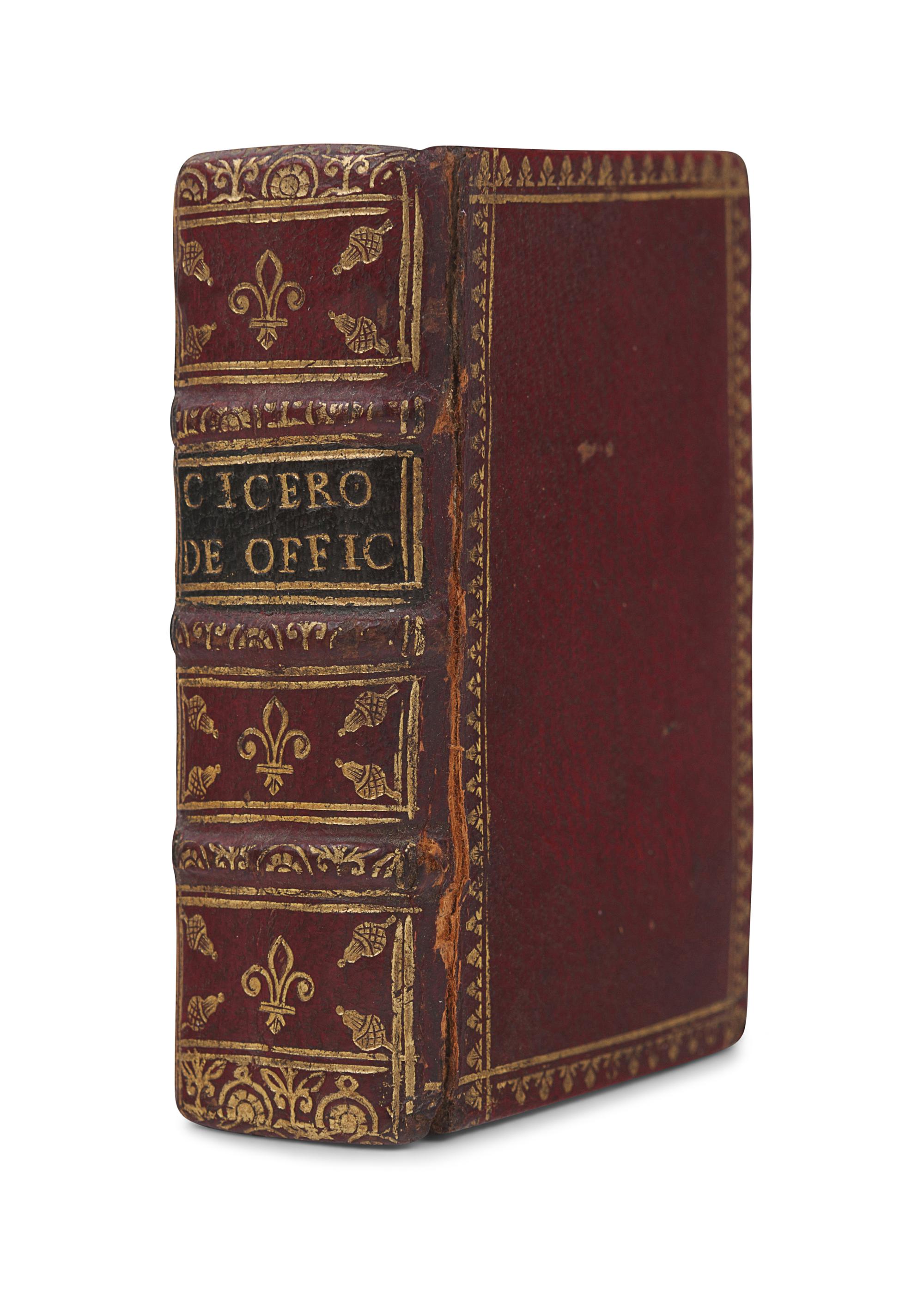 [MINIATURE BOOK]. CICERO, Marcus Tullius (106-43 B. C. E.). - [BLAEU, Willem Jansz (1608-1639)]. M. Tullii Ciceronis De Officiis Libri III. Amsterdam: Guiljel I. Caesium, 1625.