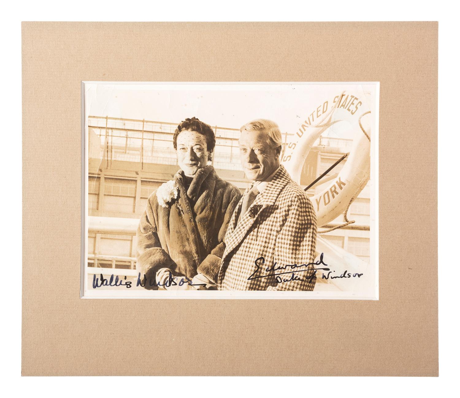 [ROYALTY]. WINDSOR, Edward, Duke of (1894-1972, "Edward VIII, King of England"). WINDSOR, Wallis Simpson, Duchess of (1896-1986). Photograph signed ("Wallis Windsor" and "Edward Duke of Windsor").