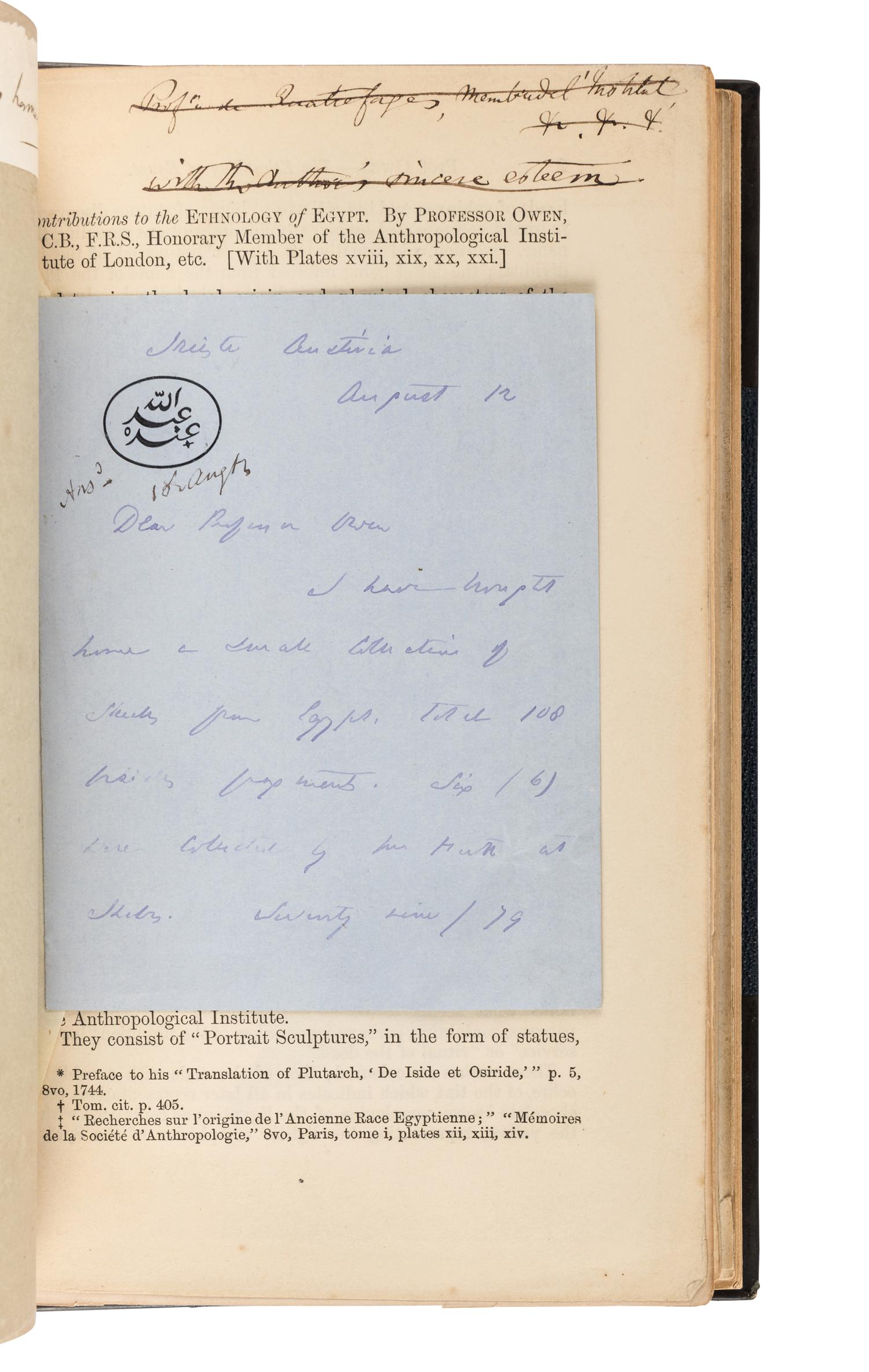 [BURTON, Francis, Sir (1821-1890)]. The Anthropological Review . Numerous extracted articles by Burton, bound with an ALS.