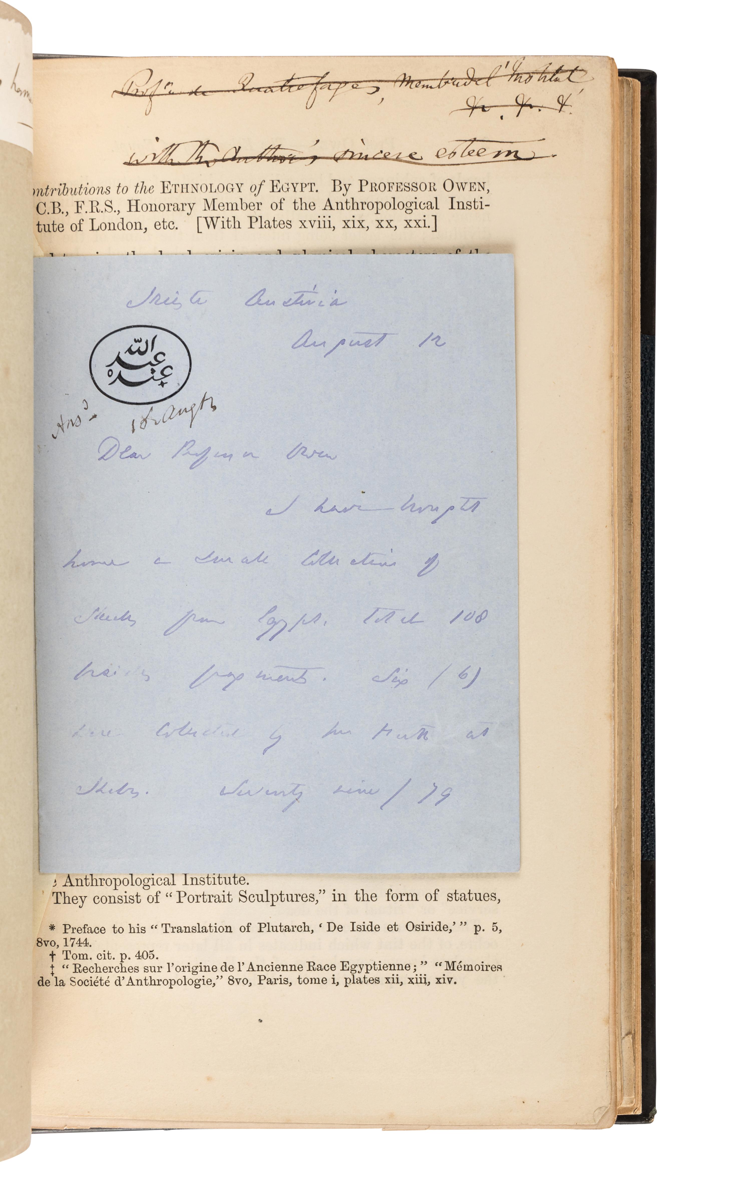 [BURTON, Francis, Sir (1821-1890)]. The Anthropological Review . Numerous extracted articles by Burton, bound with an ALS.