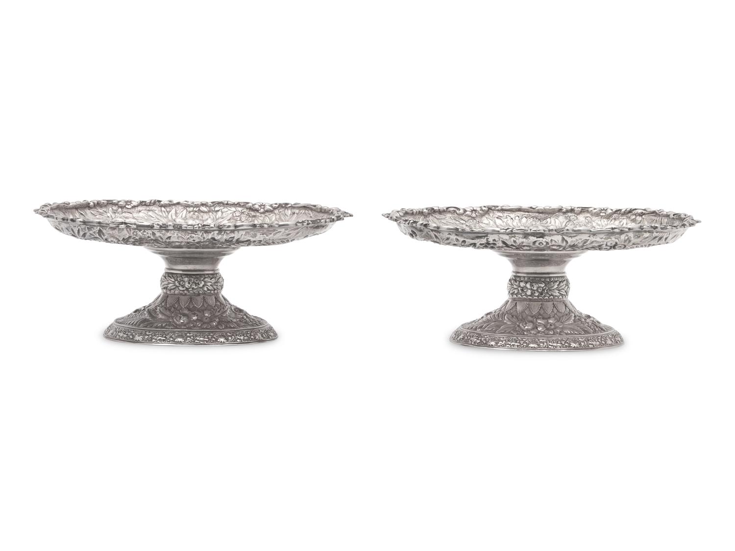A Pair of Sterling Silver Floral Repousse Tazzas, Tiffany & Co., New York, NY, Circa 1880