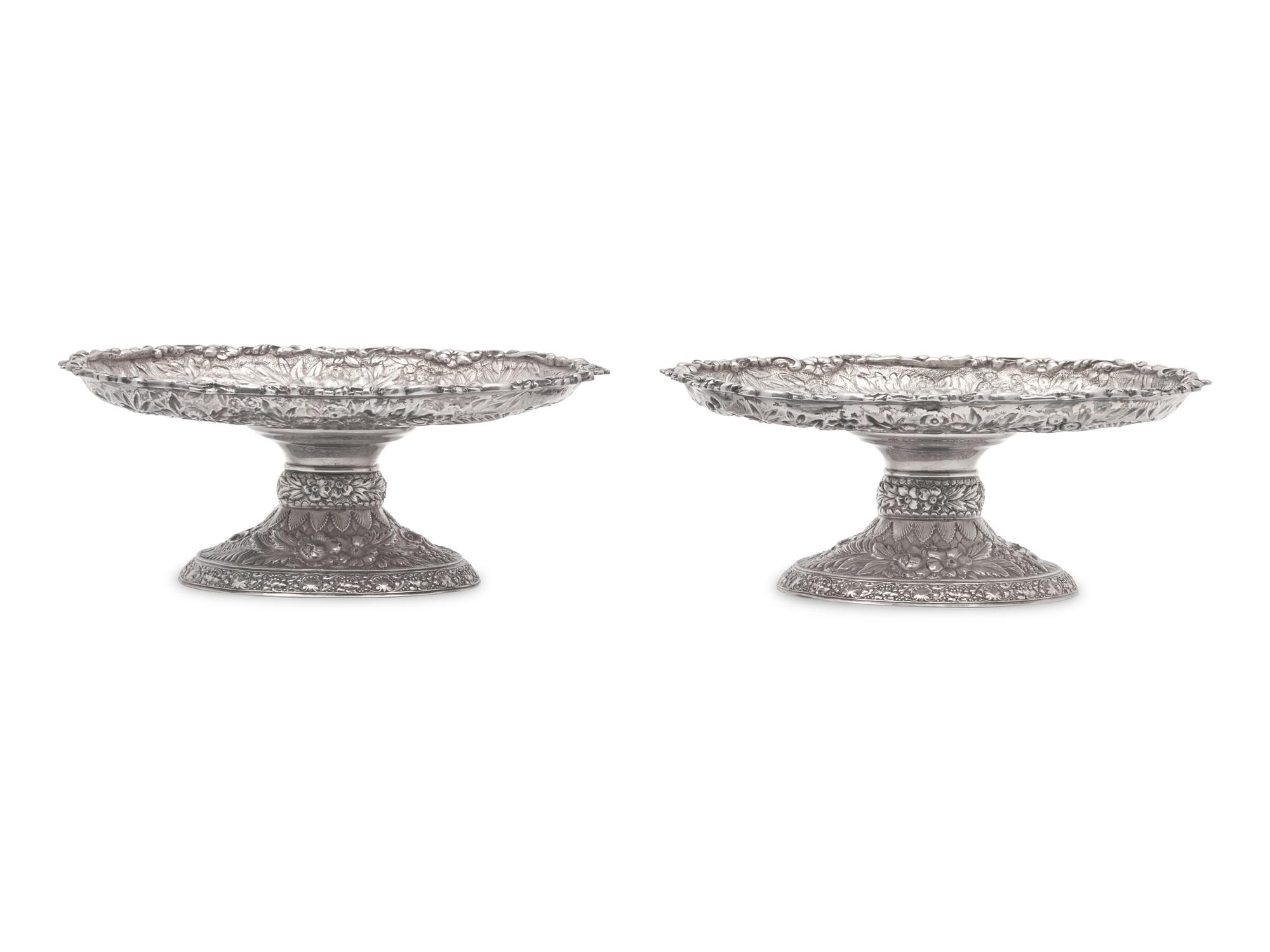 A Pair of Sterling Silver Floral Repousse Tazzas, Tiffany & Co., New York, NY, Circa 1880