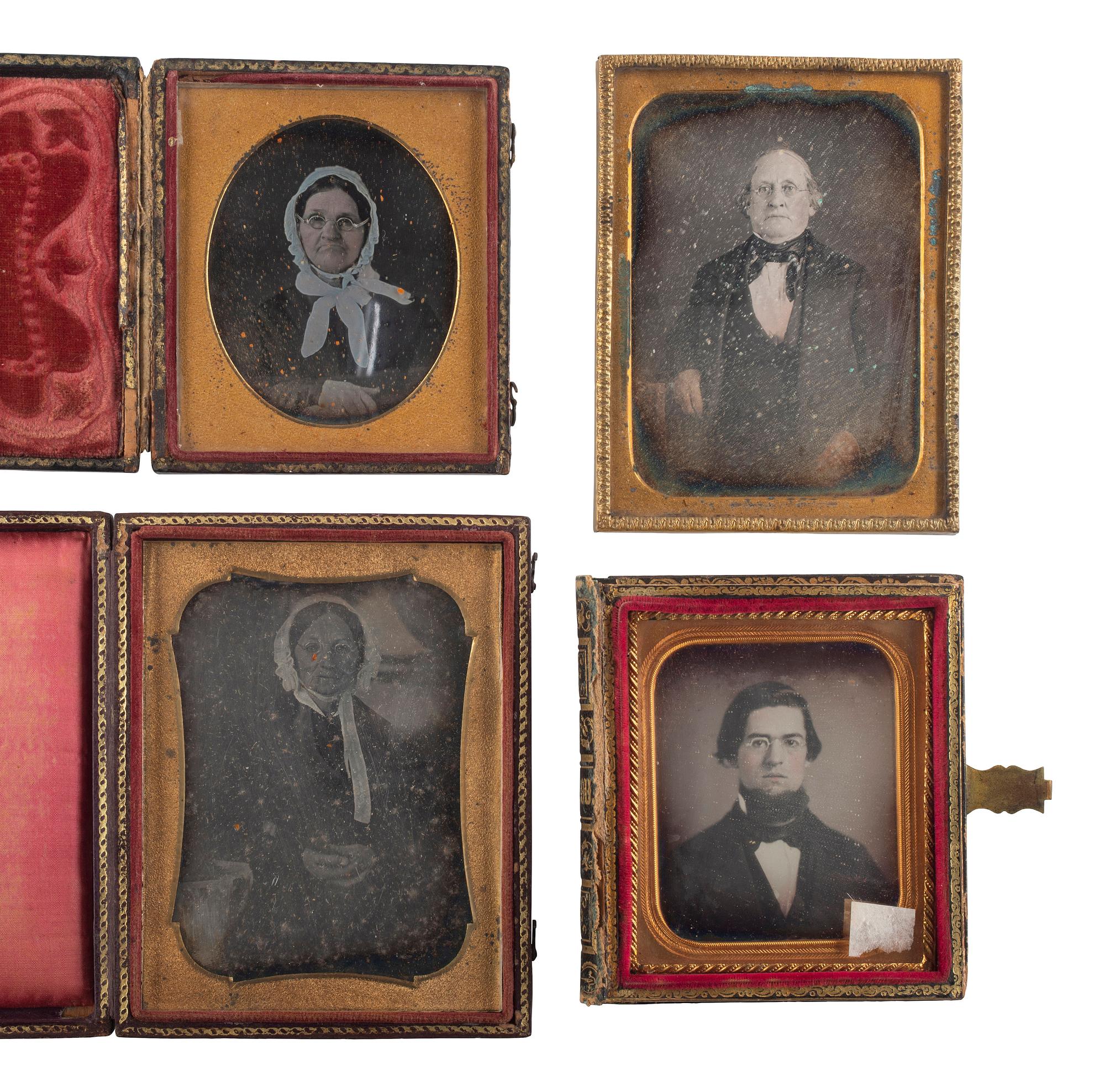 [EARLY PHOTOGRAPHY]. A group of 29 daguerreotypes featuring people with eyeglasses, including: