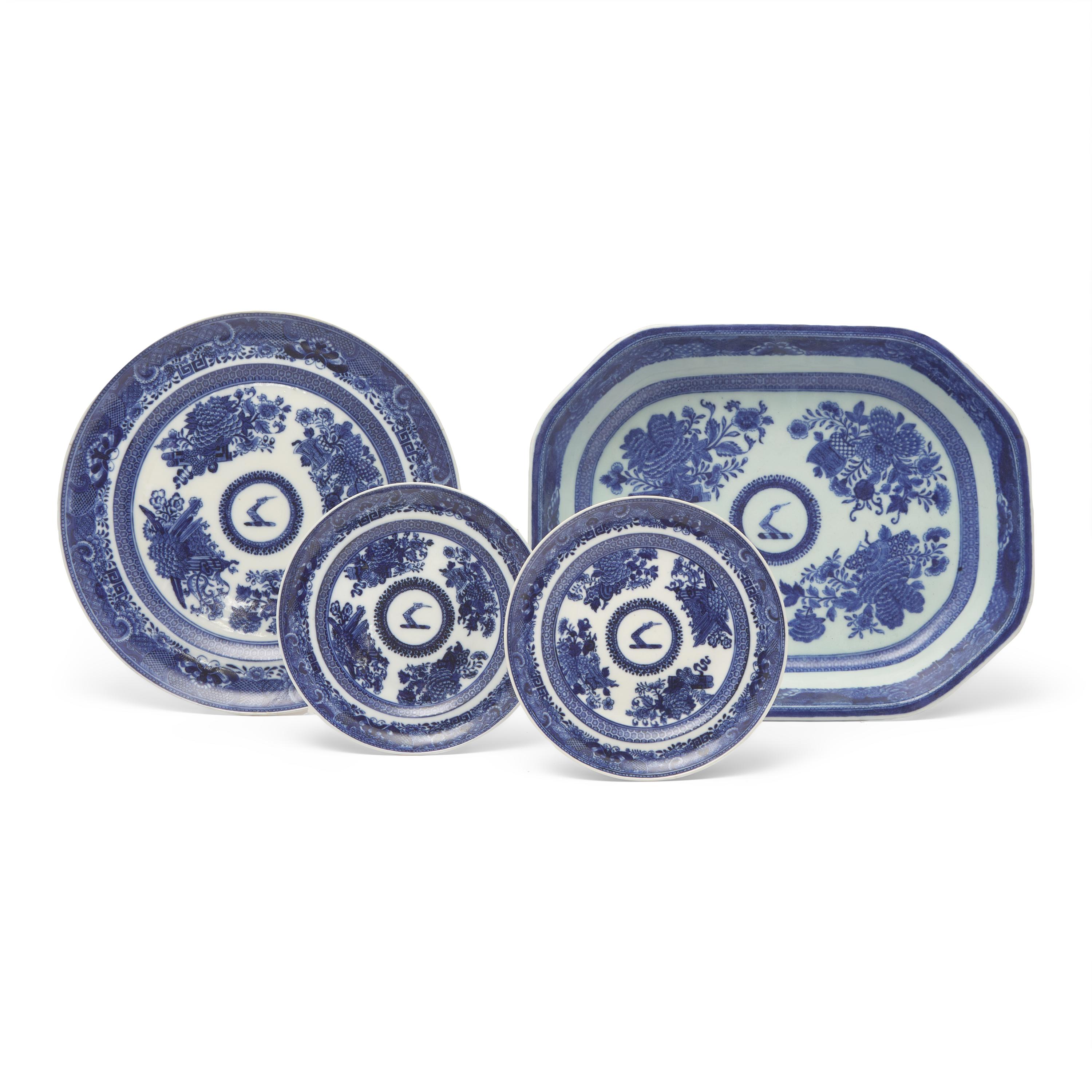 A Group of Four Chinese Export Porcelain Blue Fitzhugh Tablewares Bearing the Arms of Frye
