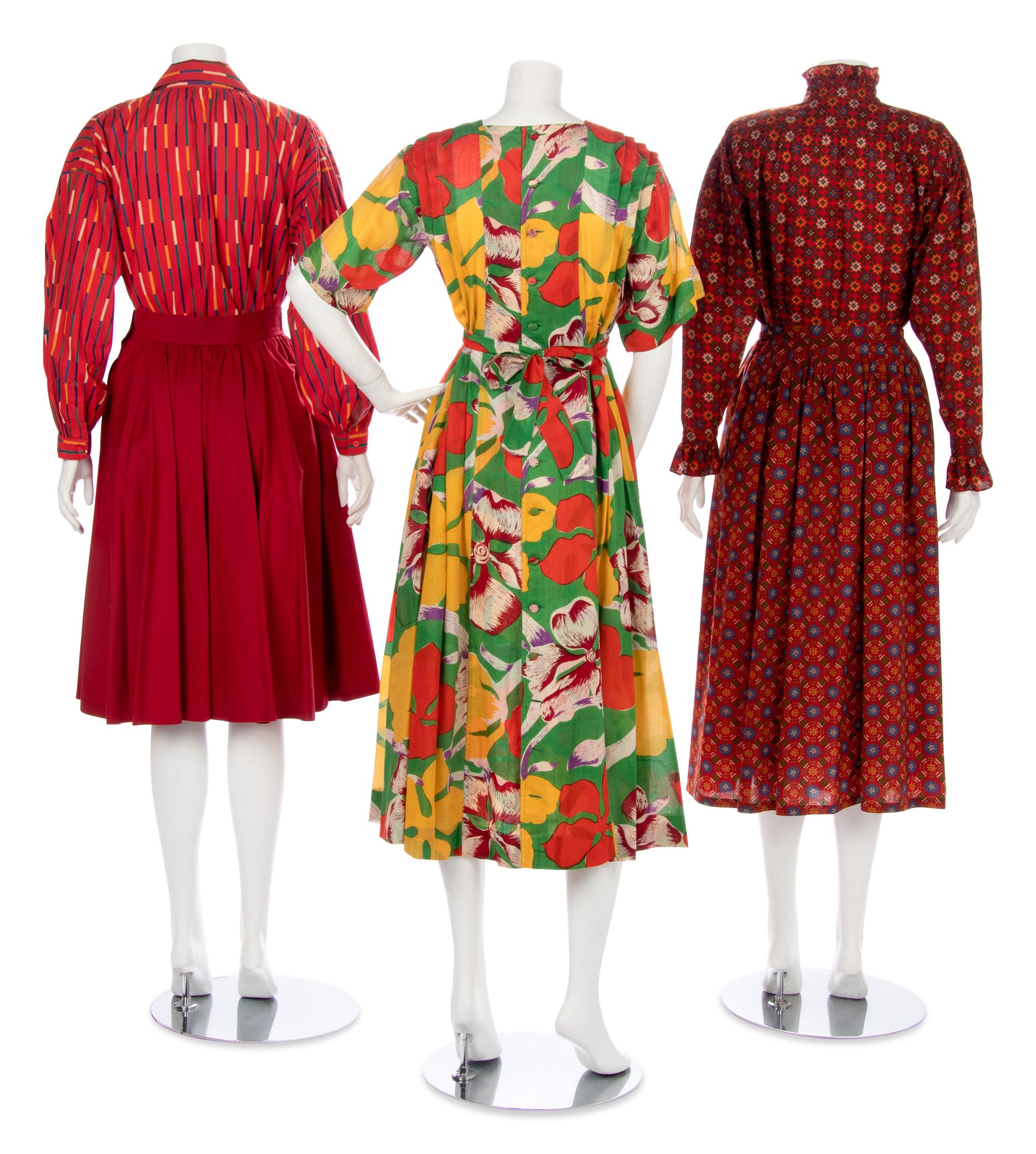 Three Vintage Designer Summer Ensembles; Two Yves Saint Laurent, One Jean Muir, 1970-80s