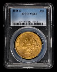 A United States 1865-S Liberty Head $20 Gold Coin