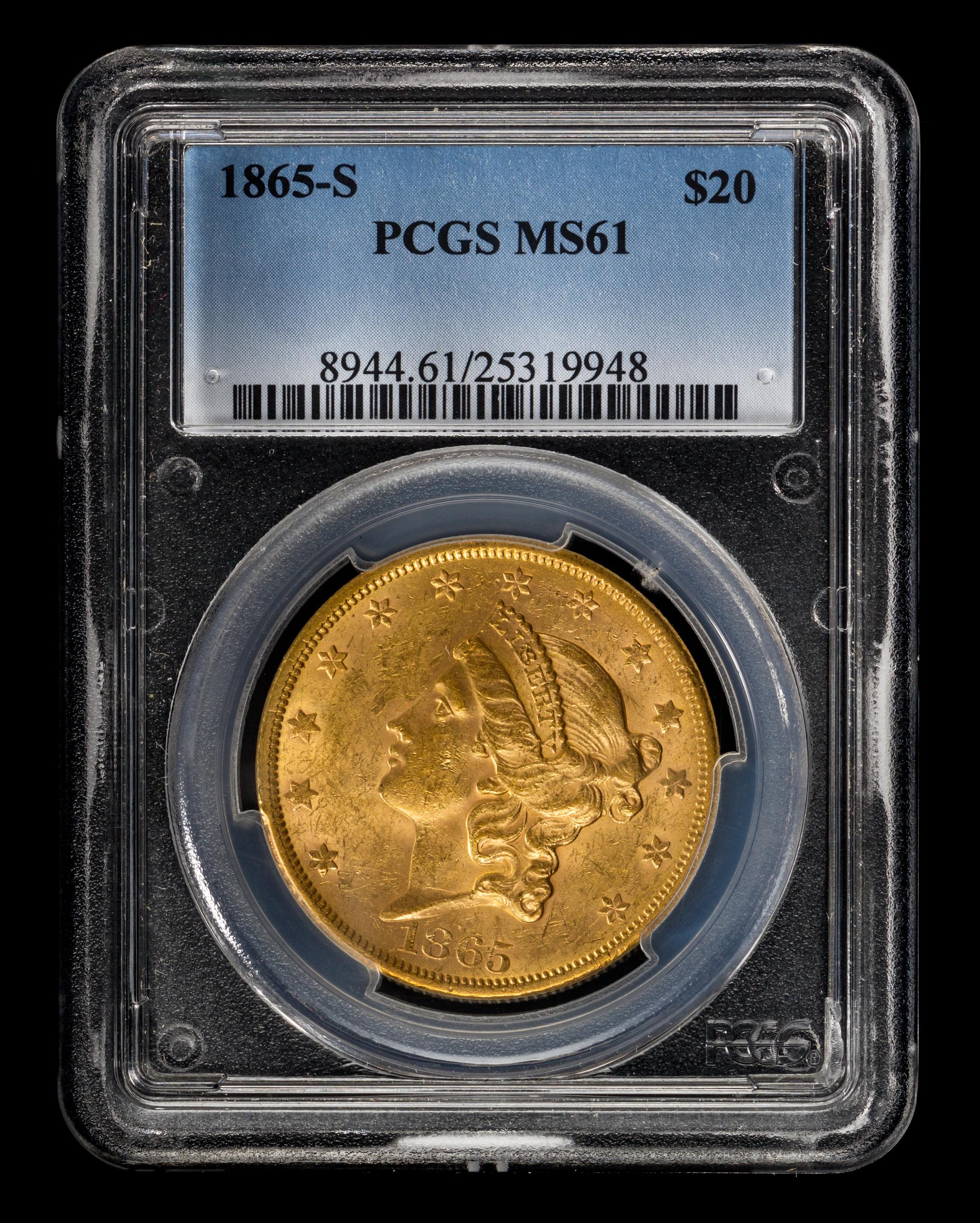 A United States 1865-S Liberty Head $20 Gold Coin