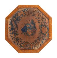 A Regency Painted Velvet, Glazed Hexagonal Table Top on Modern Stand