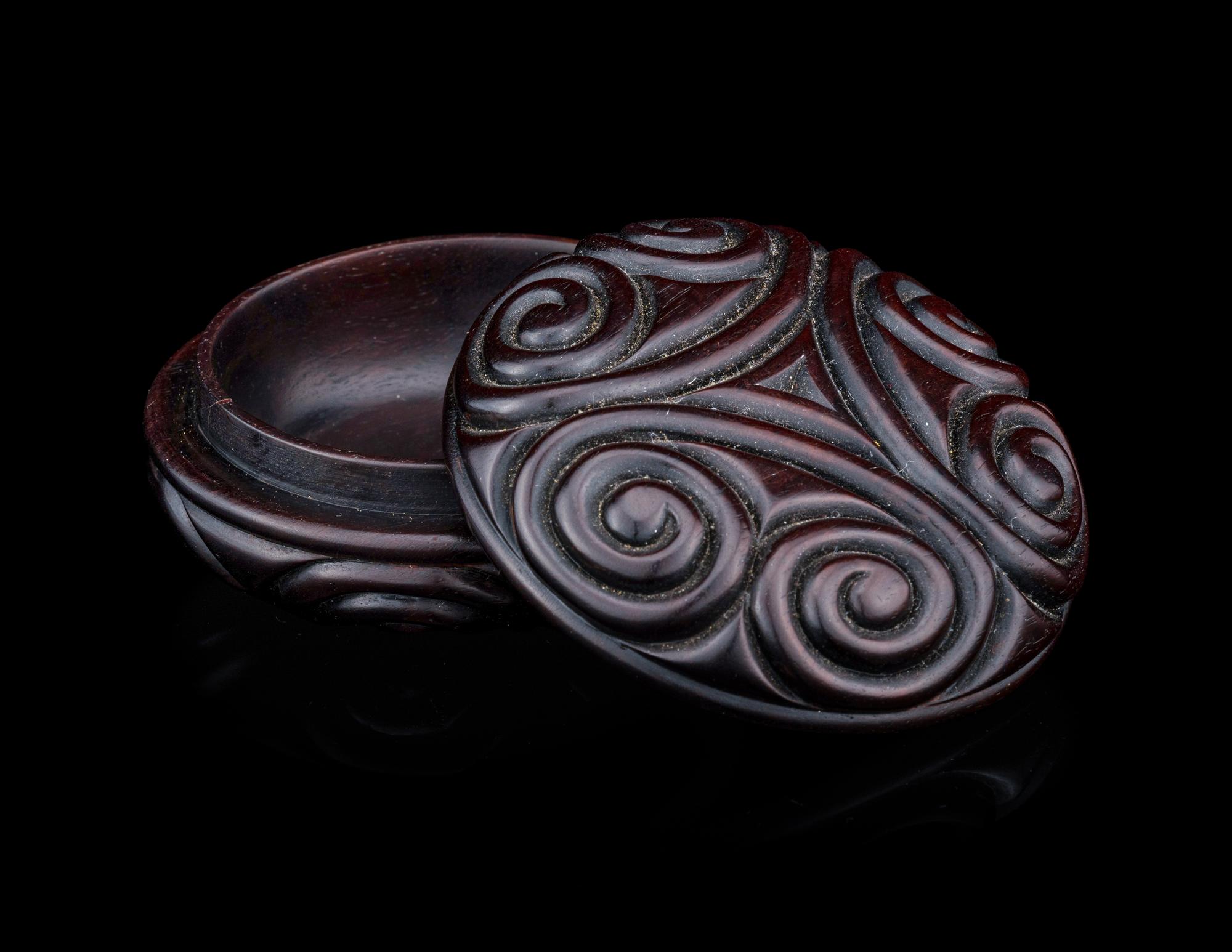 A Carved Zitan Wood 'Ruyi' Covered Box