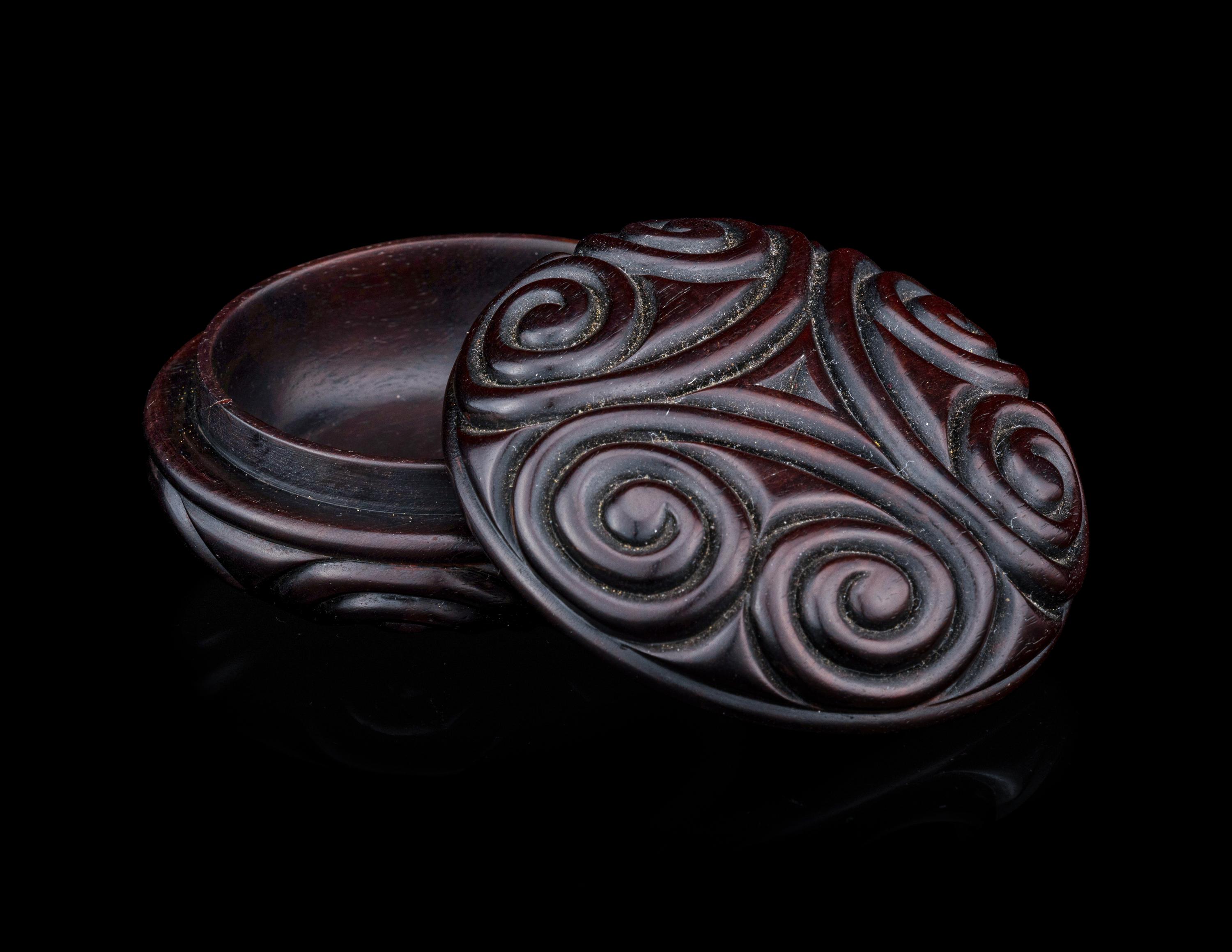 A Carved Zitan Wood 'Ruyi' Covered Box