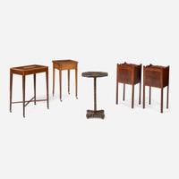 A group of five George III / Regency inlaid mahogany or decorated stands late 18th and 19th century