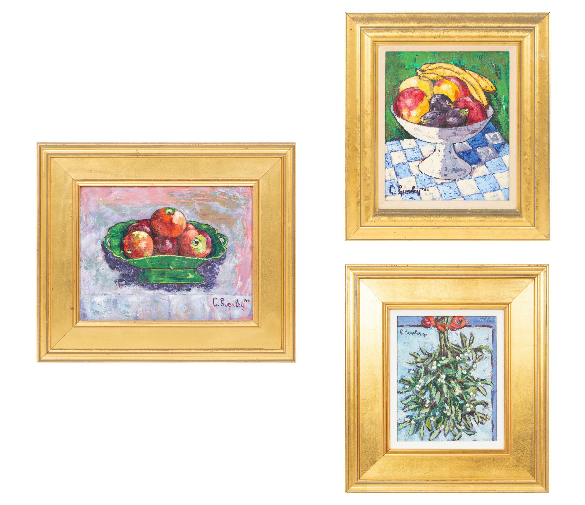 Mistletoe, Compote de Fruit sur Nappe Carrée, and Still Life with Apples in Green Bowl (three works)