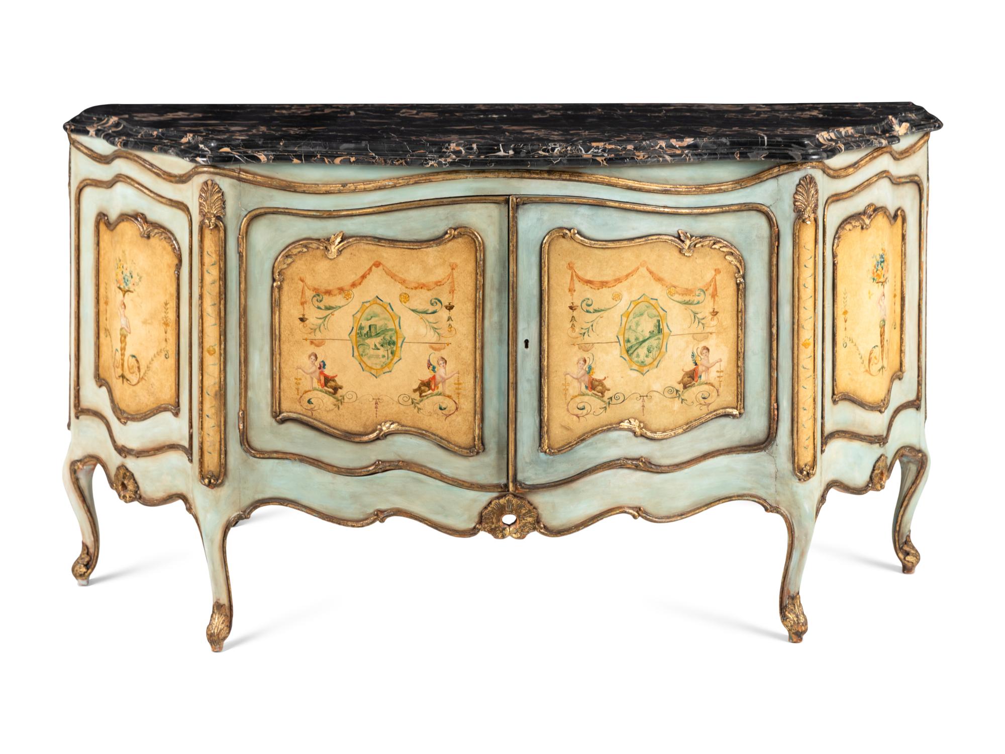 A Venetian Style Painted Marble-Top Commode