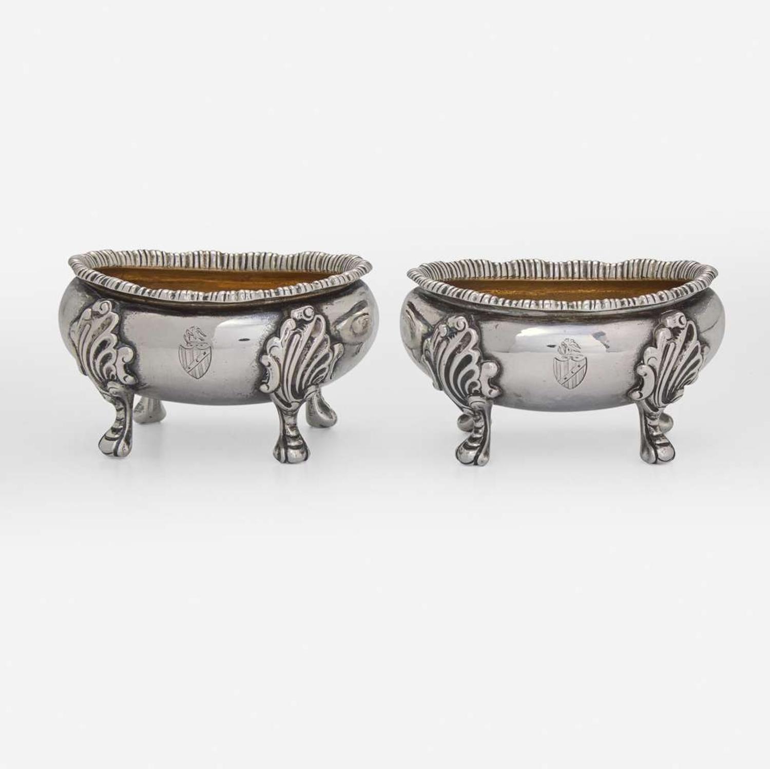 A silver water pitcher and two silver open salt cellars Taylor & Lawrie (active 1837-1862), retailed by Bailey & Kitchen (active 1833-1846), Philadelphia, circa 1840