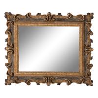 An Italian Baroque Style Parcel Gilt and Paint Decorated Mirror