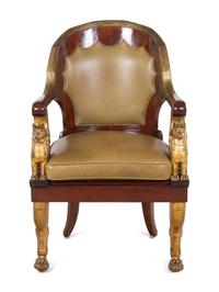 An Empire Parcel Gilt Mahogany Fauteuil