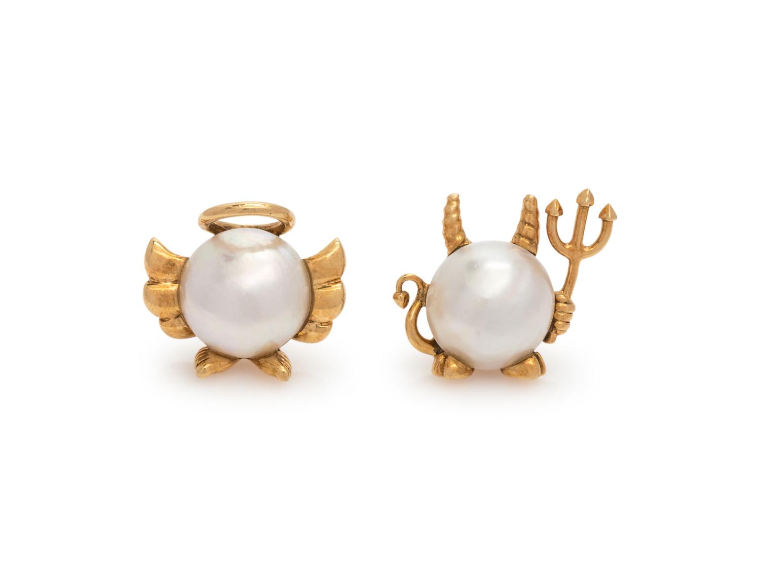 H. STERN, MABE PEARL ANGEL/DEVIL EARRINGS