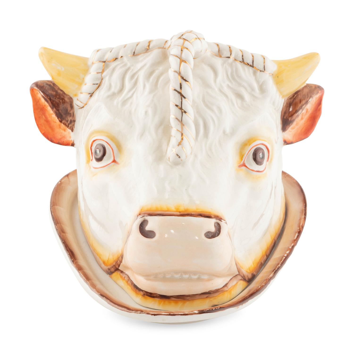 A Whimsical Glazed Earthenware Steer-Form Cheese Dome