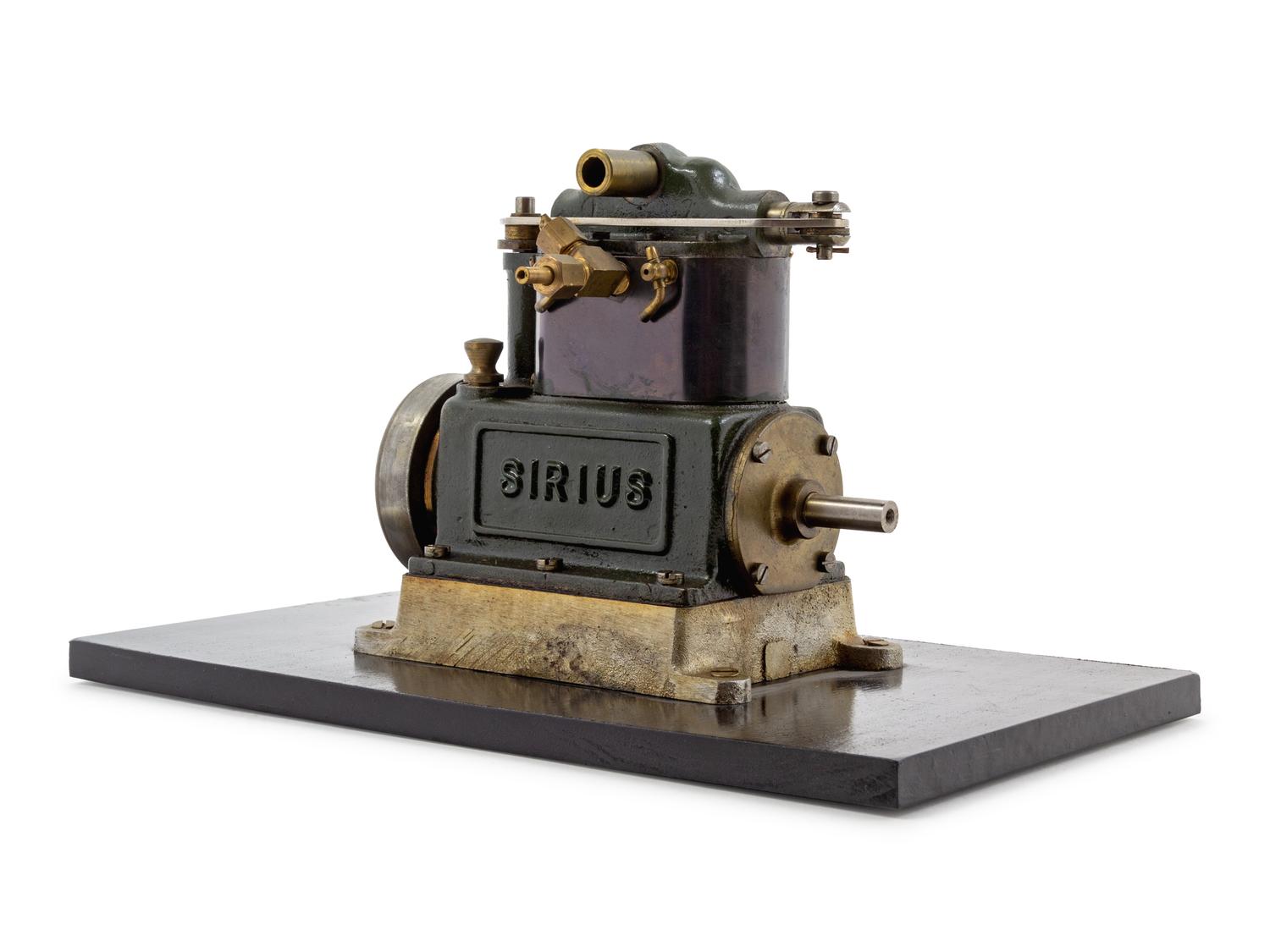 A Painted Metal Single-Strong Piston Engine and Flywheel Scale Model