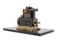 A Painted Metal Single-Strong Piston Engine and Flywheel Scale Model