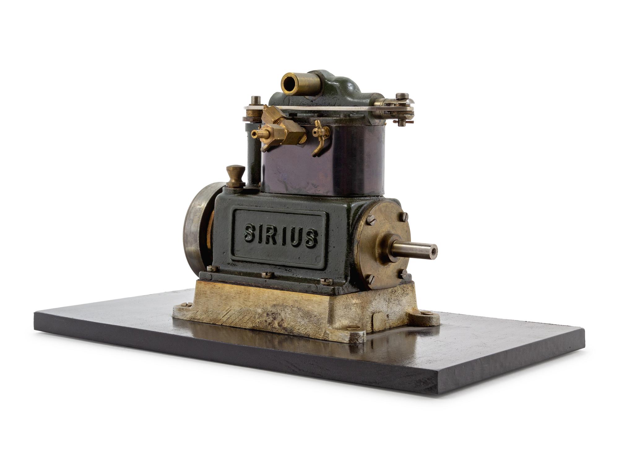 A Painted Metal Single-Strong Piston Engine and Flywheel Scale Model