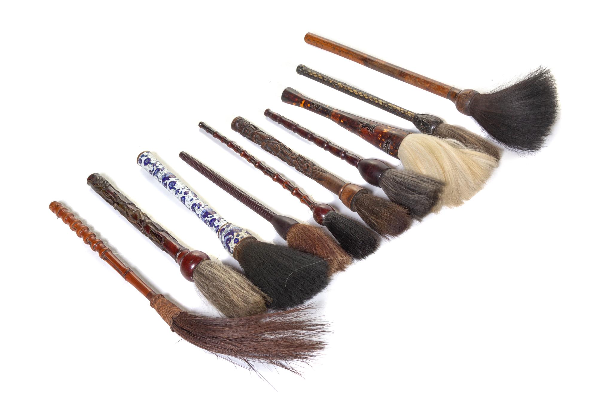 A Group of Chinese Calligraphy Brushes and a Brush Pot Length of longest brush 21 1/2 inches. — LATE 19TH/EARLY 20TH CENTURY