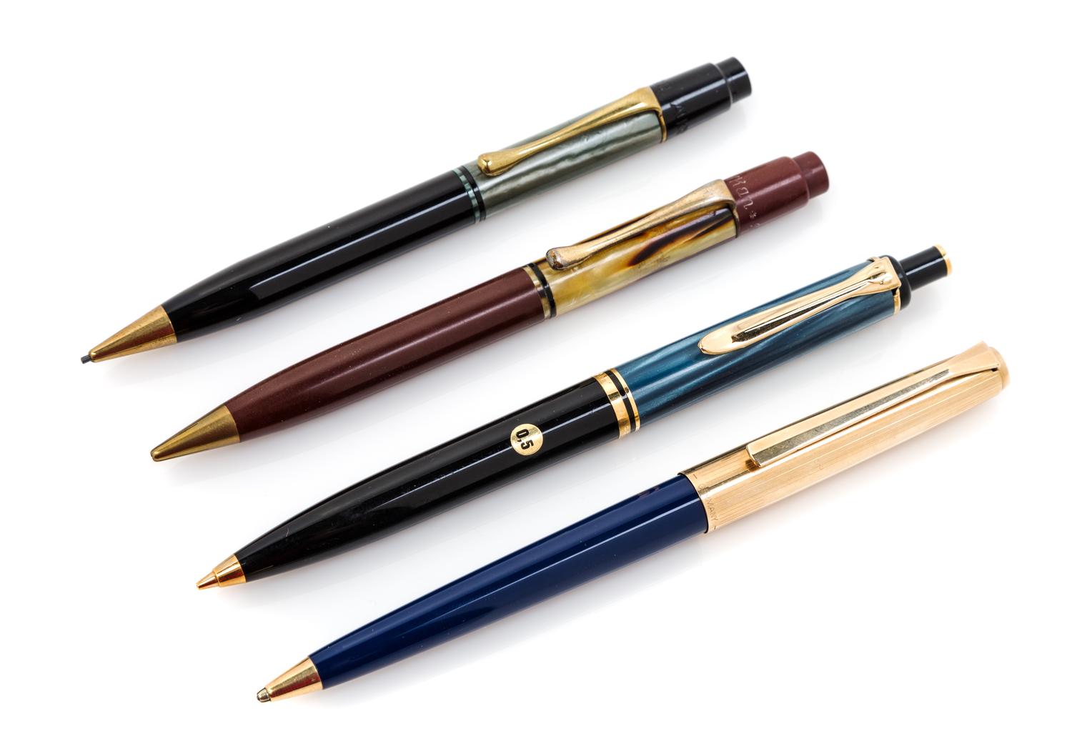 A Collection of Four Pelikan Mechanical Pencils Length of first 5 1/4 inches.