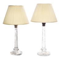 A Near Pair of Baccarat Cut Glass and Silvered Metal Mounted Lamps