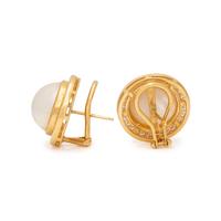 MABE CULTURED PEARL AND DIAMOND EARCLIPS