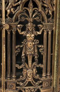 An Art Deco Demilune Gilt Iron and Brass Marble Top Cabinet