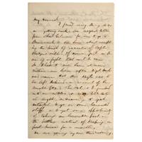CHAMBERLAIN, Joshua (1828-1914). Autograph letter to his wife Fanny in which he discusses the corps badges made for him by Fanny and the family's housekeeper. N.p., [9 April 1863].