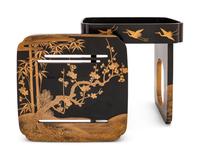 A Japanese Gilt Decorated Black Lacquer Square Stand