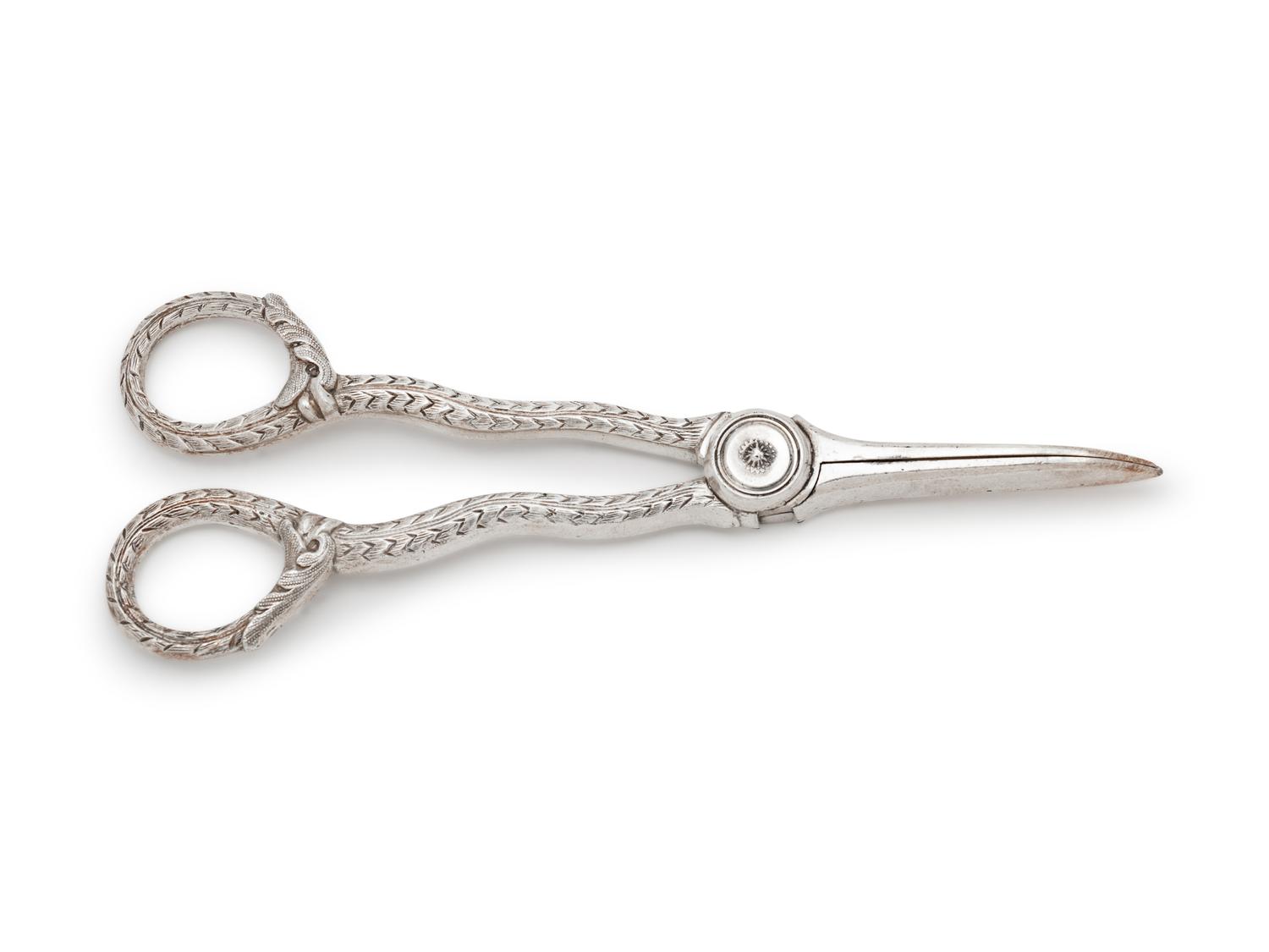 A Silver-Plate Grape Snips and Candle Snuff Scissor