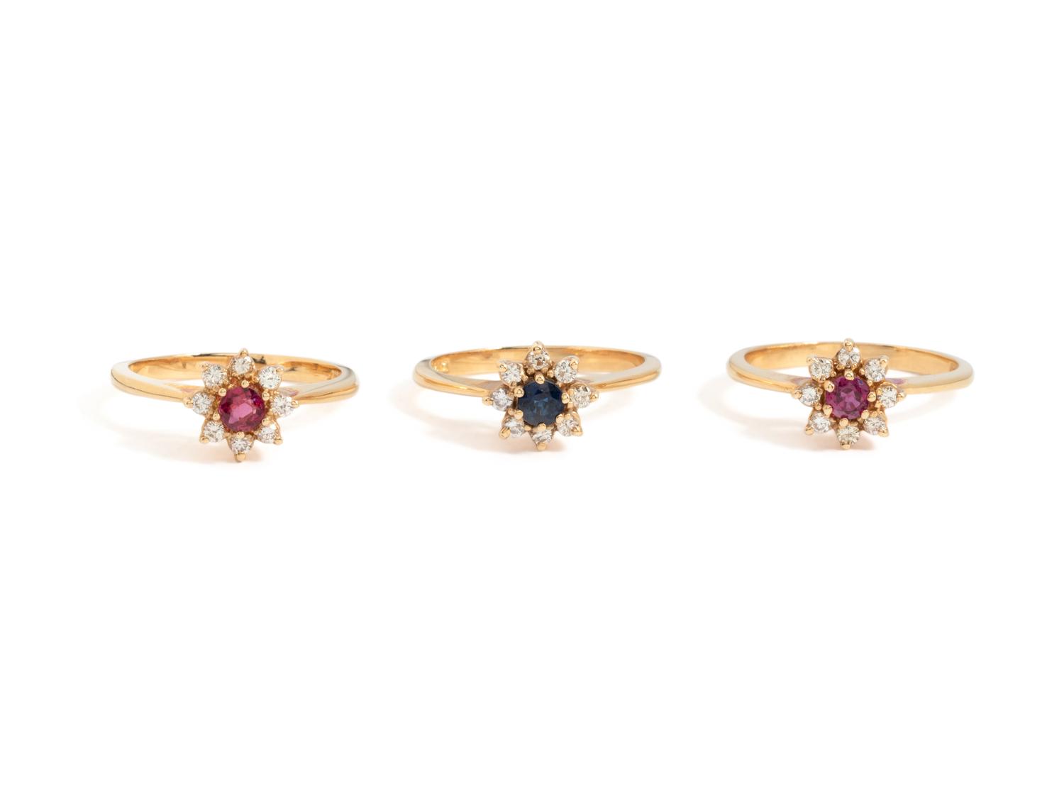 COLLECTION OF YELLOW GOLD, DIAMOND AND GEMSTONE RINGS