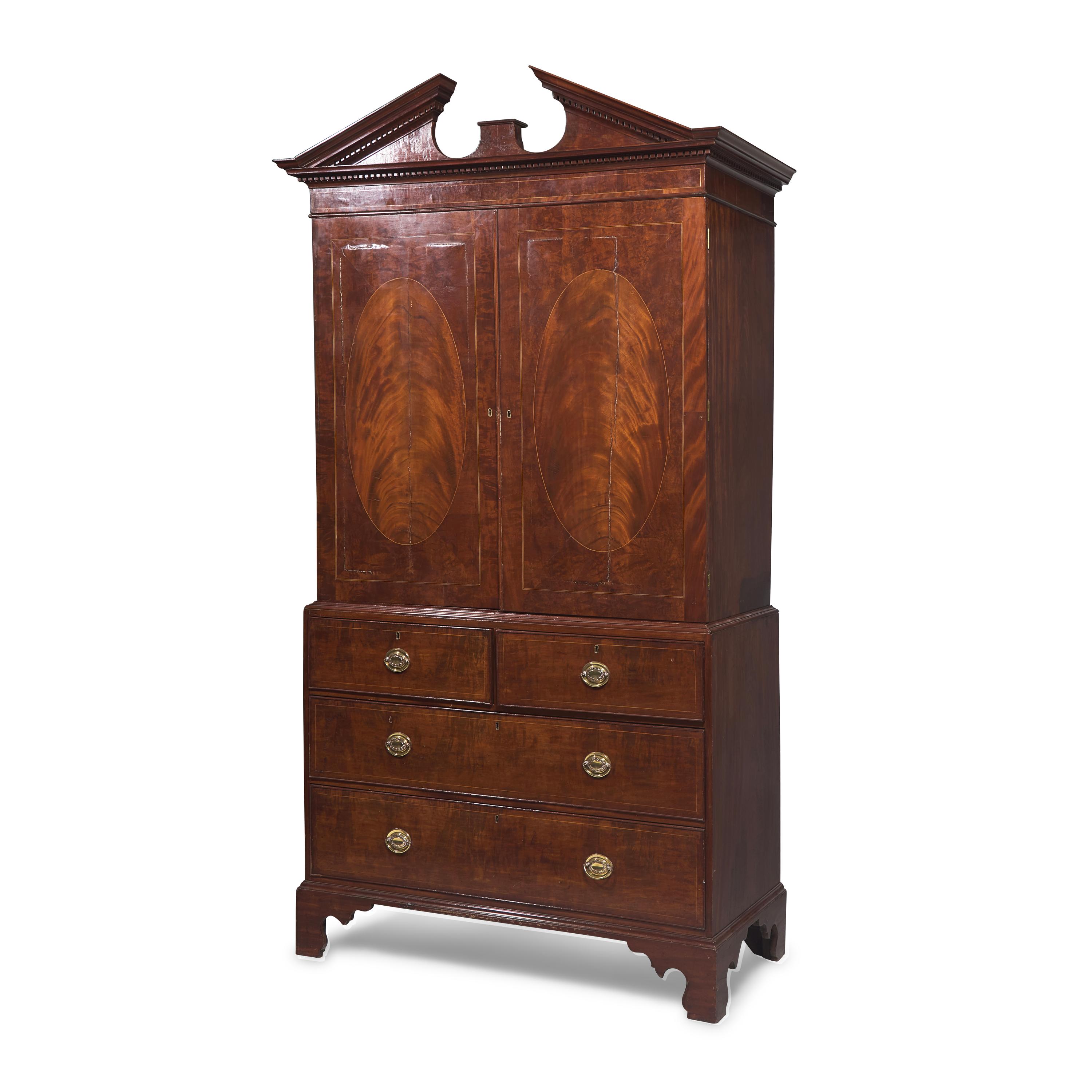A Chippendale Inlaid Mahogany Linen Press