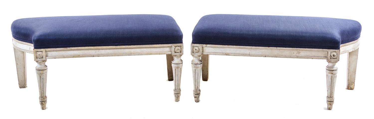 A Pair of Italian Painted Benches Height 16 x width 37 x depth 16 inches. — 19TH CENTURY