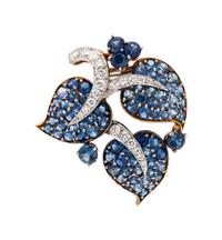 VAN CLEEF & ARPELS, NEW YORK, RETRO, SAPPHIRE AND 'FEUILLES' DIAMOND BROOCH
