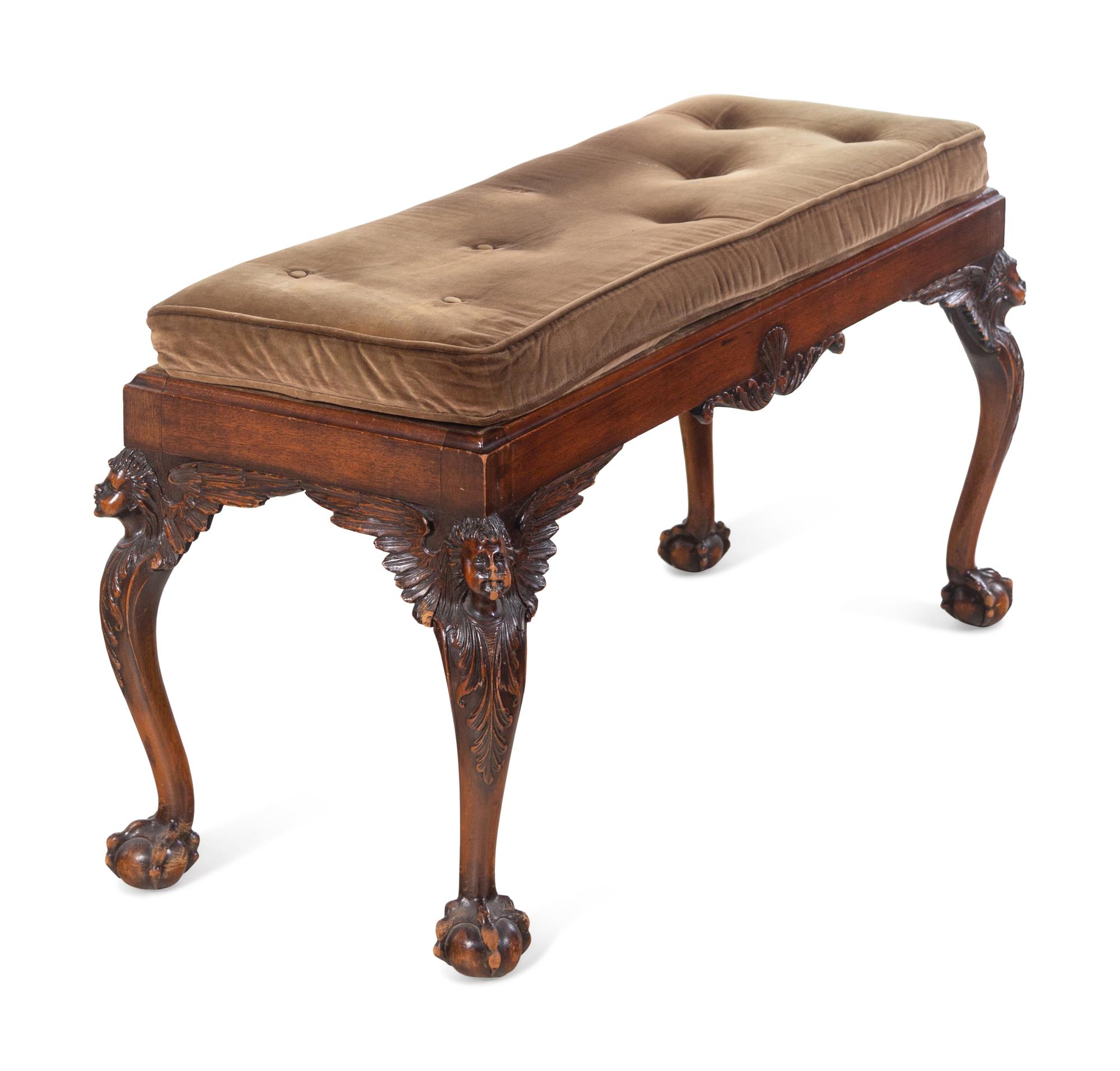 A Georgian Style Carved Mahogany Bench
