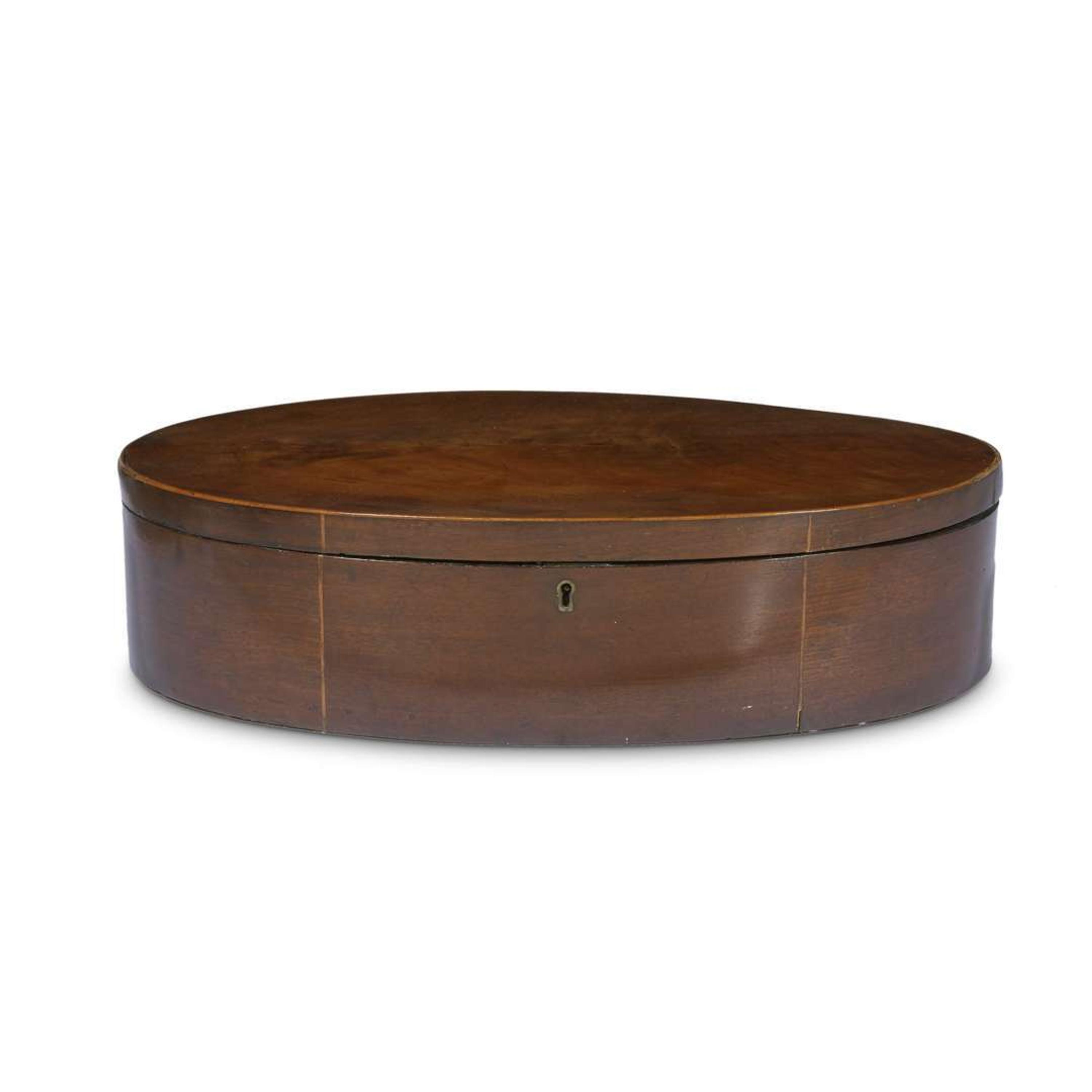Oval inlaid mahogany valuables box circa 1800