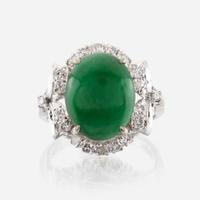 A jadeite jade, diamond, and white gold ring