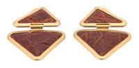 A Loewe Leather and Goldtone Demi Parure, Bracelet: 8" circumference, 2" width; Earclips: 2.5" x 2".