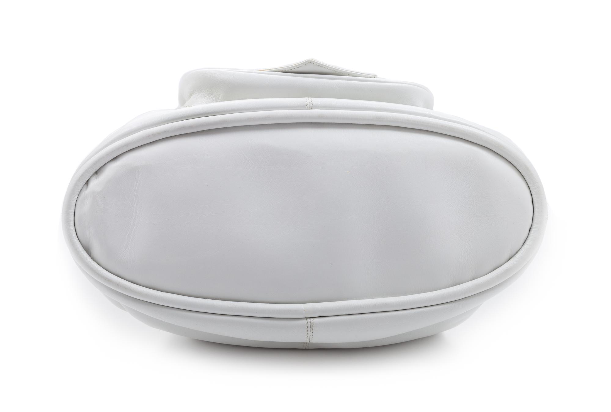 A Versace White Leather Bucket Bag, 13" H x 13" W x 5" D; Handle drop: 6.5".