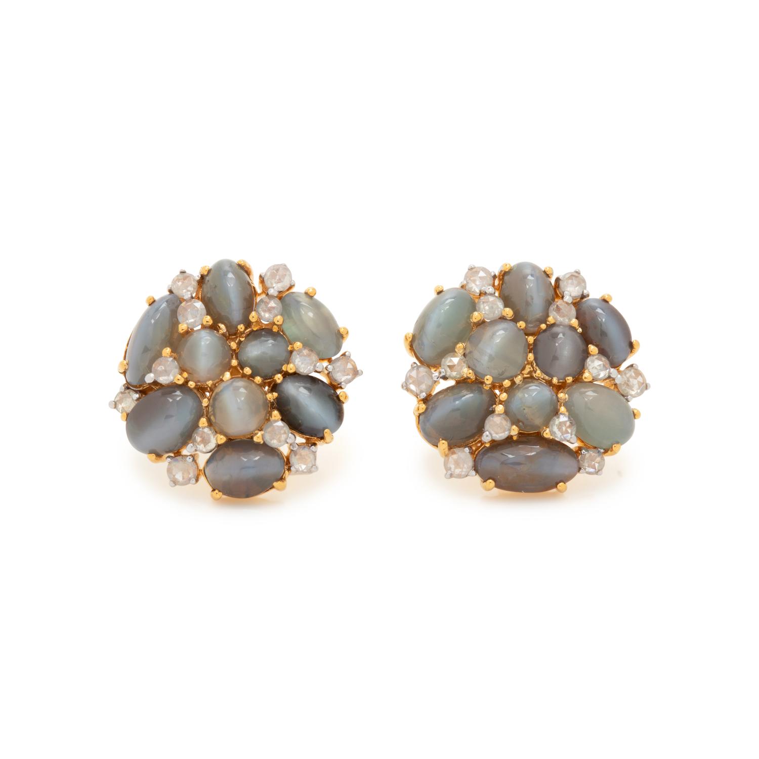 CAT'S EYE ALEXANDRITE CHRYSOBERYL AND DIAMOND EARRINGS