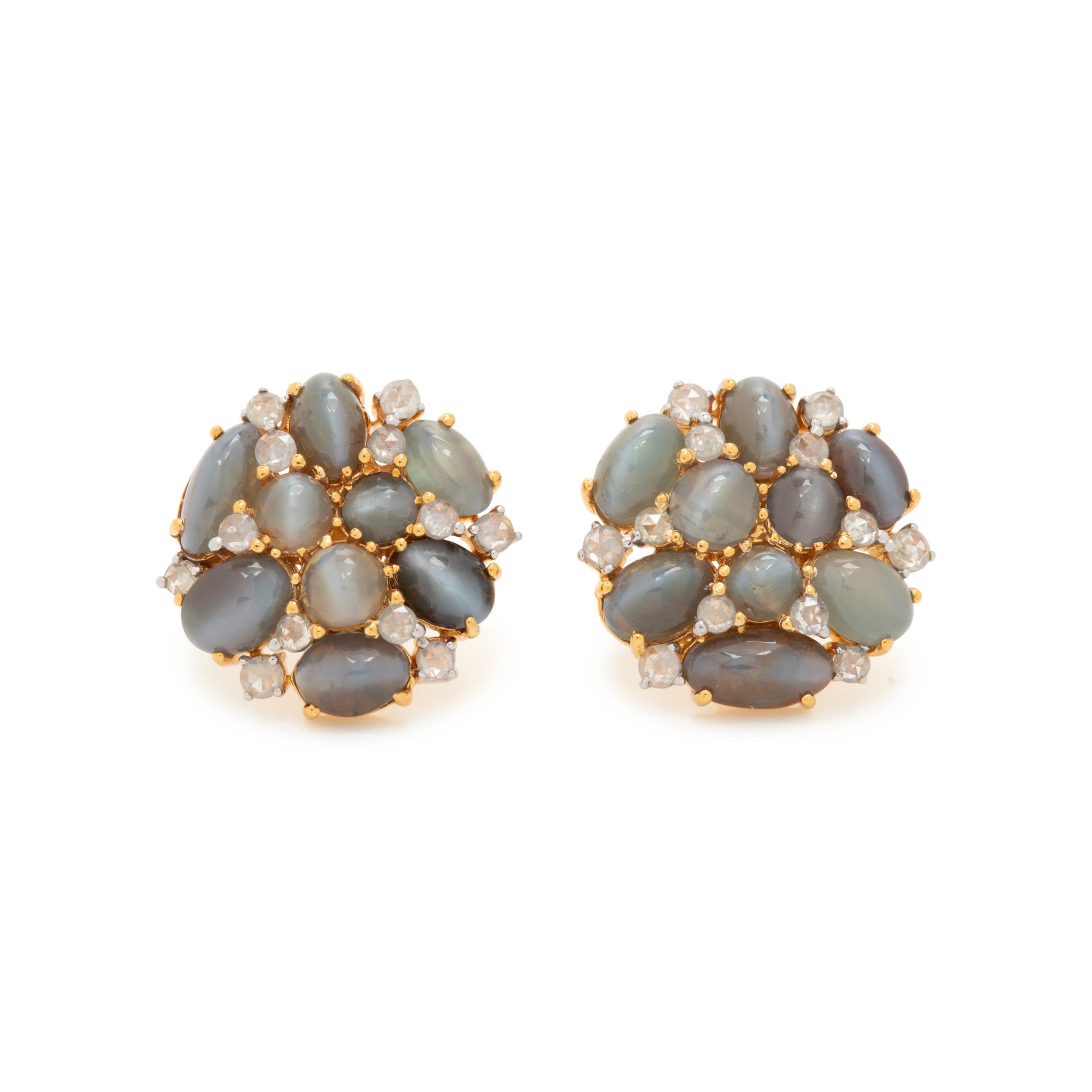 CAT'S EYE ALEXANDRITE CHRYSOBERYL AND DIAMOND EARRINGS