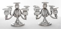 A Pair of American Silver Five-Light Candelabra, Mueck-Carey Co., New York, NY, having a trumpet form base, the cups of baluster form,