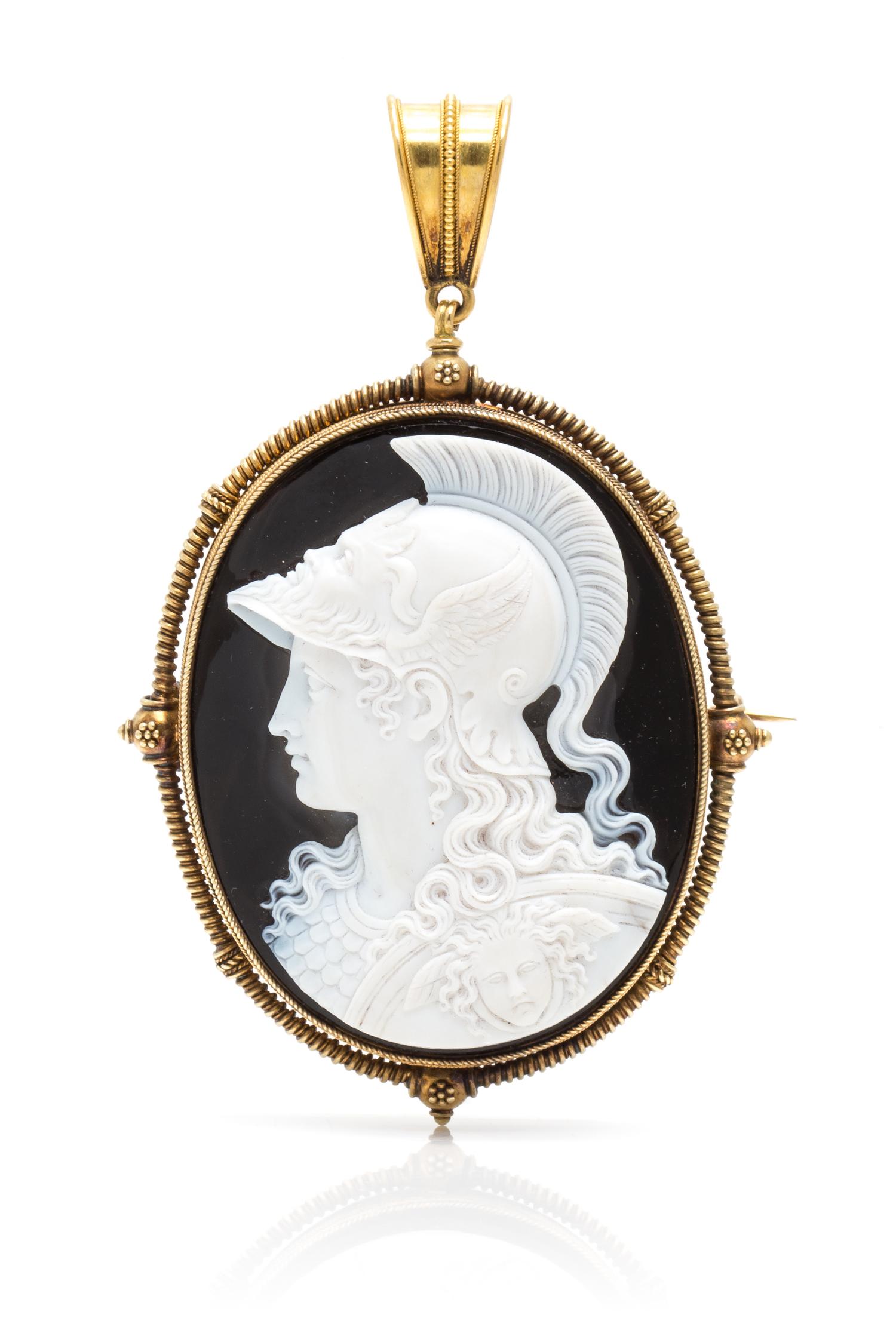 A Fine Victorian Yellow Gold and Onyx Cameo Pendant/Brooch, Filippo Tignani, Circa 1880, 30.90 dwts.