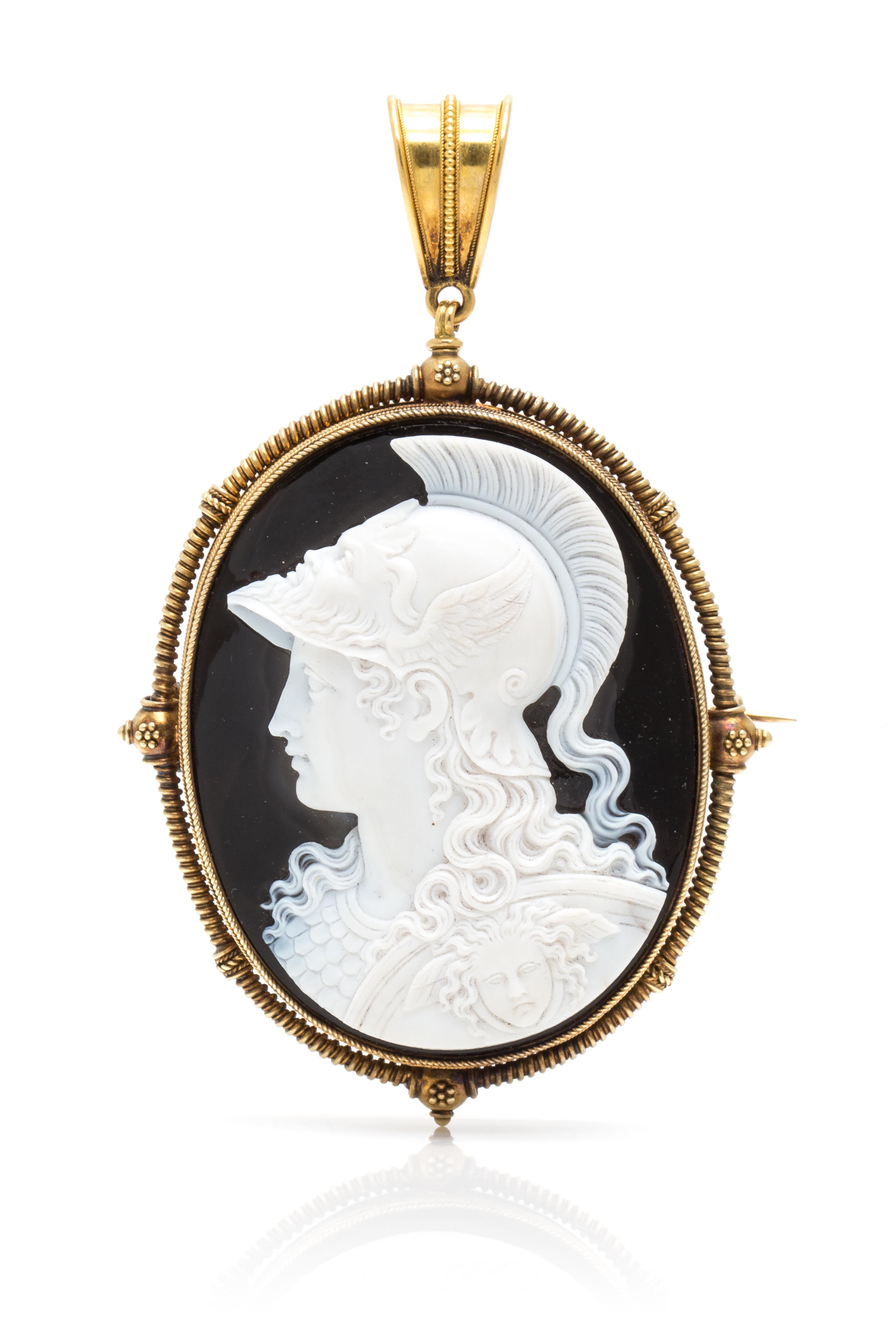 A Fine Victorian Yellow Gold and Onyx Cameo Pendant/Brooch, Filippo Tignani, Circa 1880, 30.90 dwts.