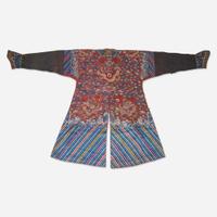 A Chinese counted-stitch silk-embroidered gauze "Nine-Dragon" robe 刺绣九龙长袍一件 Qing dynasty ?