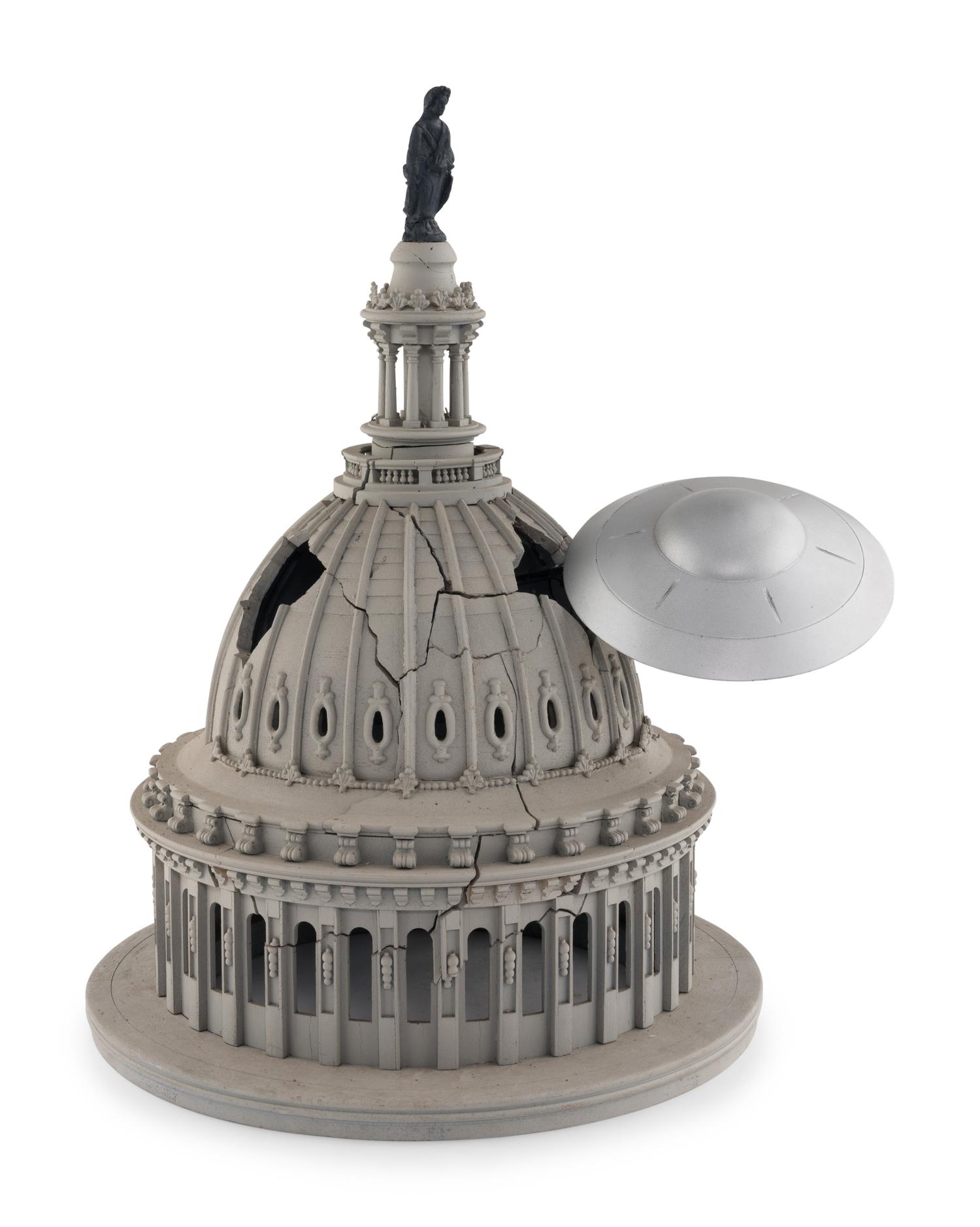 Capital dome and flying saucer special effects miniature from the film Earth vs. the Flying Saucers produced by Columbia Pictures. 1956.