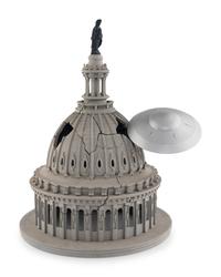 Capital dome and flying saucer special effects miniature from the film Earth vs. the Flying Saucers produced by Columbia Pictures. 1956.